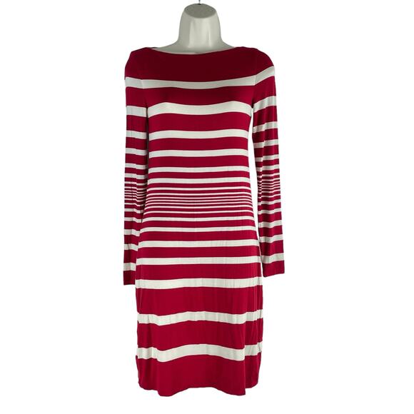 Ralph Lauren Blue Label Striped Long Sleeve Bodycon Dress Red Size XS - Picture 1 of 7